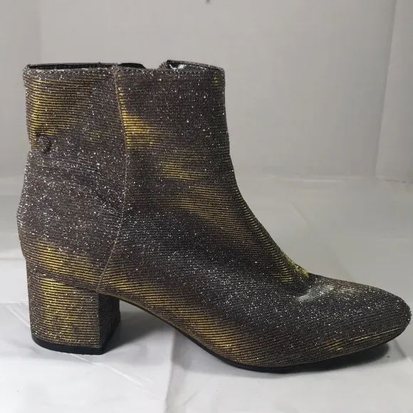 Unusable Uncaytea Gold Silver Glitter Festive Party Blocked Heel Ankle Booties