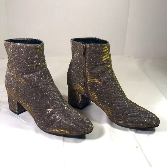Unusable Uncaytea Gold Silver Glitter Festive Party Blocked Heel Ankle Booties