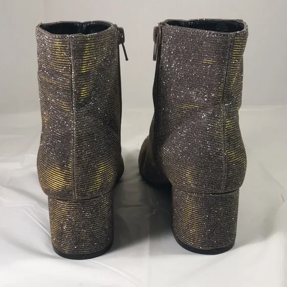 Unusable Uncaytea Gold Silver Glitter Festive Party Blocked Heel Ankle Booties