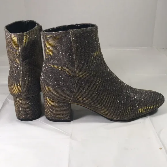 Unusable Uncaytea Gold Silver Glitter Festive Party Blocked Heel Ankle Booties