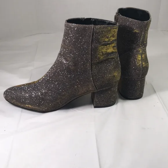 Unusable Uncaytea Gold Silver Glitter Festive Party Blocked Heel Ankle Booties