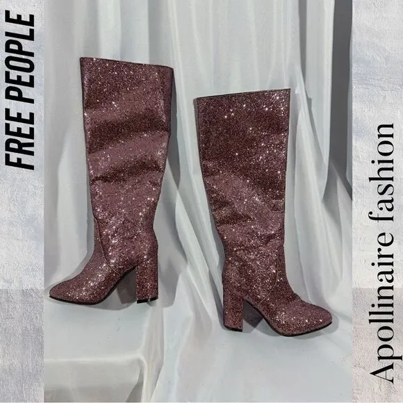 UO ISABELLE SPARKLE TALL BOOTS NEW SIZE 6 IN PINK