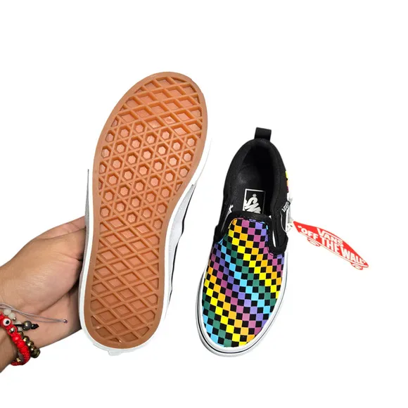 Vans Asher Rainbow Checker Kids Slip-On Shoes Size: 12