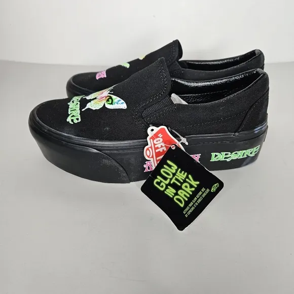 VANS Awaken Desire Platform Slip On Shoes Collab Glow in The Dark Size 5 Women