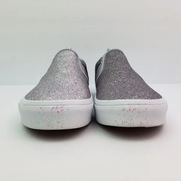 Vans Classic Slip O Girls Size 6Y Womens Sz 7.5 Silver Glitter Slip On Low Shoes