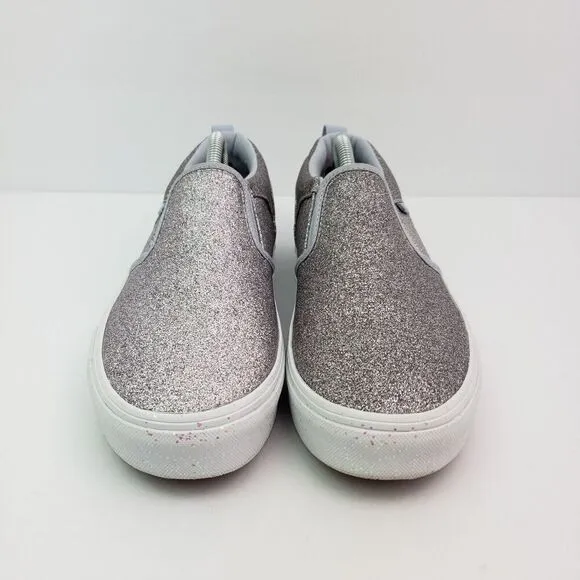 Vans Classic Slip O Girls Size 6Y Womens Sz 7.5 Silver Glitter Slip On Low Shoes