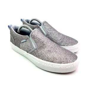 Vans Classic Slip O Girls Size 6Y Womens Sz 7.5 Silver Glitter Slip On Low Shoes