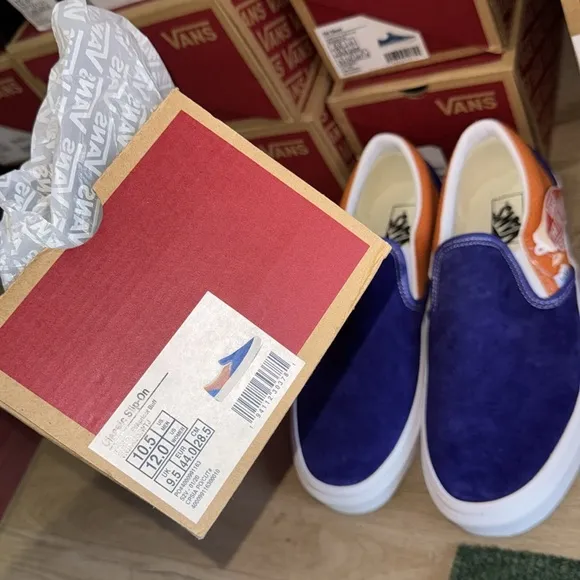 Vans Men's Blue and Orange Slip-On Shoes