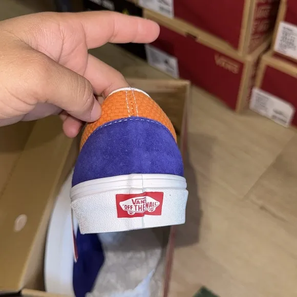 Vans Men's Blue and Orange Slip-On Shoes