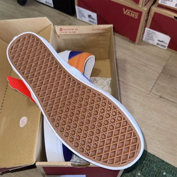 Vans Men's Blue and Orange Slip-On Shoes