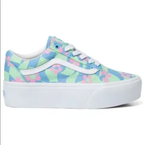 Vans | Old Skool Stacked Checkerboard Floral Blue Platform Shoes