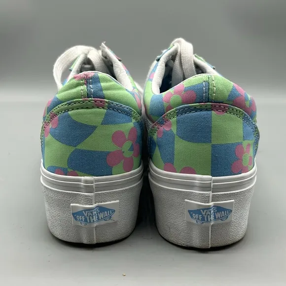 Vans | Old Skool Stacked Checkerboard Floral Blue Platform Shoes