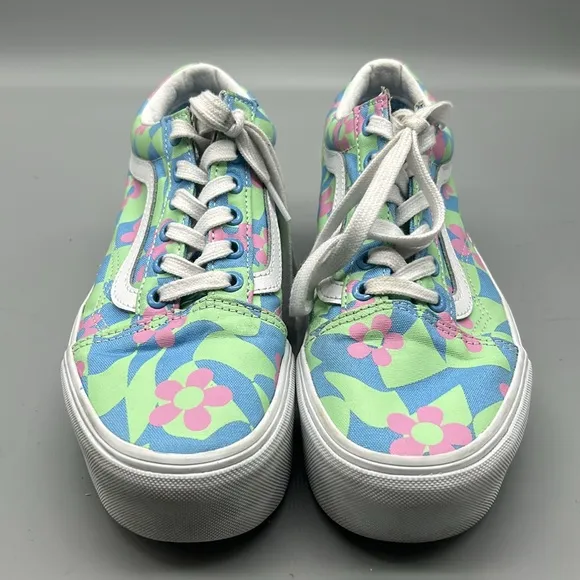 Vans | Old Skool Stacked Checkerboard Floral Blue Platform Shoes