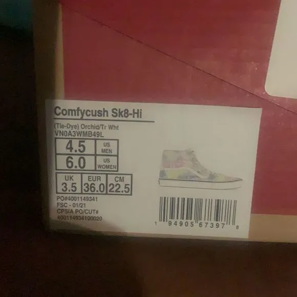 Vans Sk8 Hi High-top Comfy Cush Tie Dye Orchid Sneakers Women’s Size 6