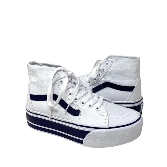 VANS Sk8-Hi Tapered Sport Platform Shoes White Navy Canvas Women's VN0A5JMKNWD