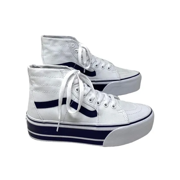VANS Sk8-Hi Tapered Sport Platform Shoes White Navy Canvas Women's VN0A5JMKNWD