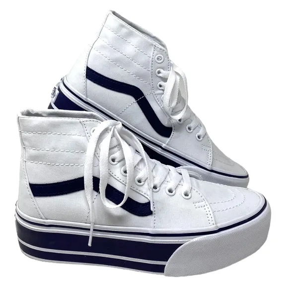 VANS Sk8-Hi Tapered Sport Platform Shoes White Navy Canvas Women's VN0A5JMKNWD