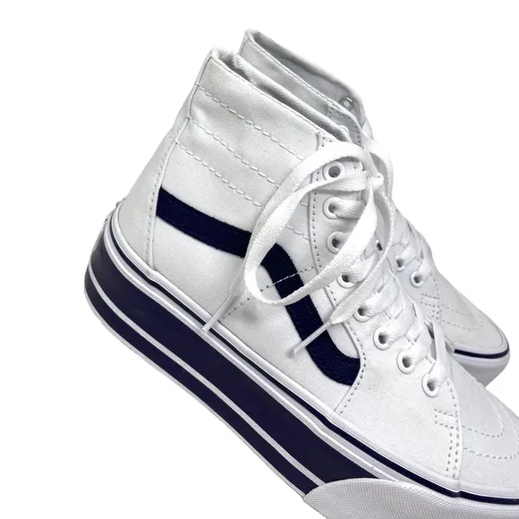 VANS Sk8-Hi Tapered Sport Platform Shoes White Navy Canvas Women's VN0A5JMKNWD