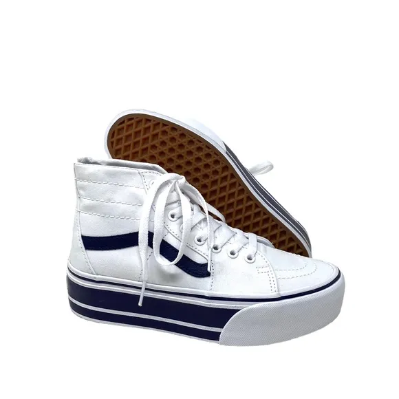 VANS Sk8-Hi Tapered Sport Platform Shoes White Navy Canvas Women's VN0A5JMKNWD