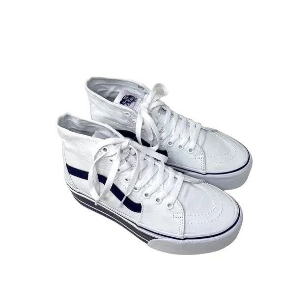 VANS Sk8-Hi Tapered Sport Platform Shoes White Navy Canvas Women's VN0A5JMKNWD