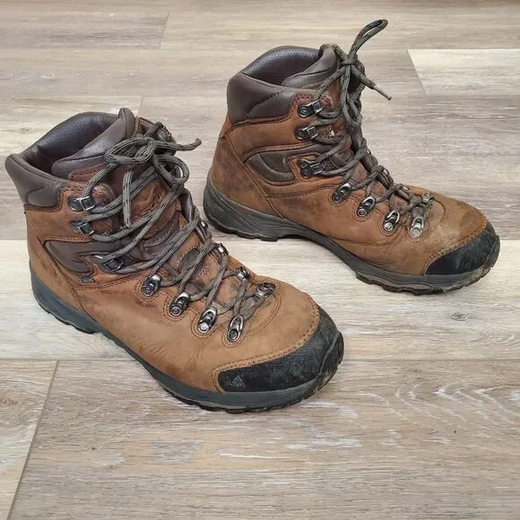 Vasque Brown Black Leather Hiking Boots Mens 9.5 &amp; Superfeet Insoles