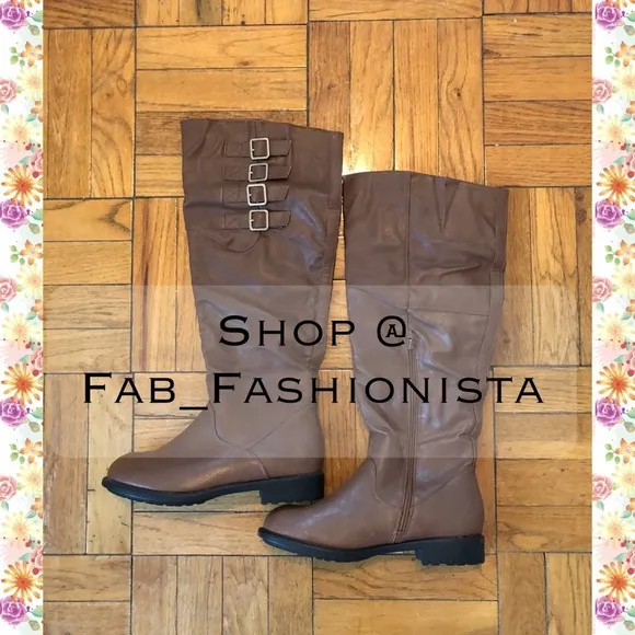 Vegan Leather riding boots tall buckle size 9