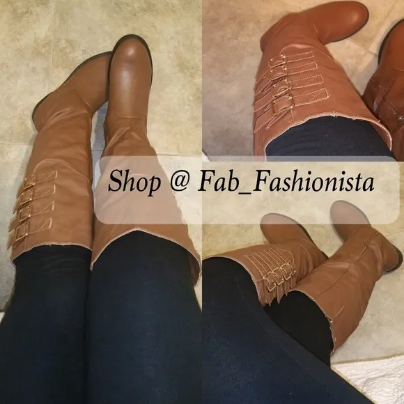 Vegan Leather riding boots tall buckle size 9