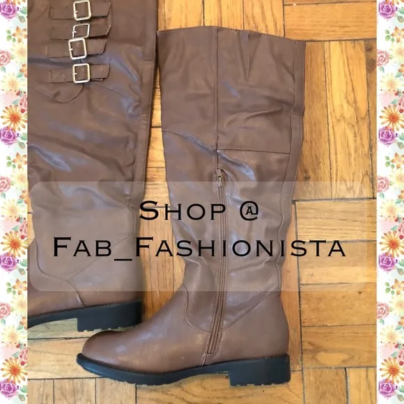 Vegan Leather riding boots tall buckle size 9