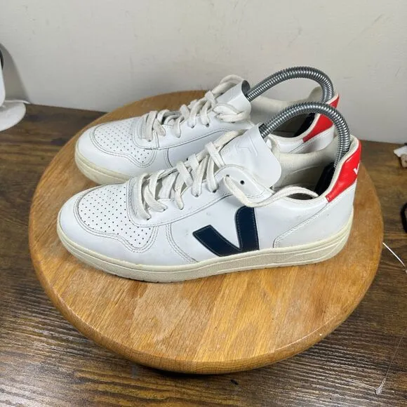 Veja V-10 White Red Lace Up Athletic Shoes Sneakers Women's Size 8