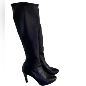 Vero Cuoio Women's Tall Black Leather Boots Size 8.5