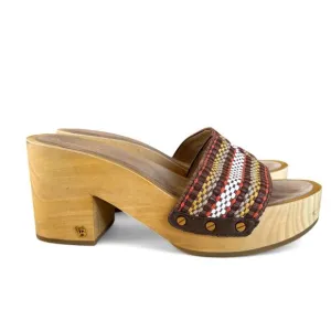 Veronica Beard Hannalee Platform Woven Clog Sandal Brown Heel Shoes Size 10‎