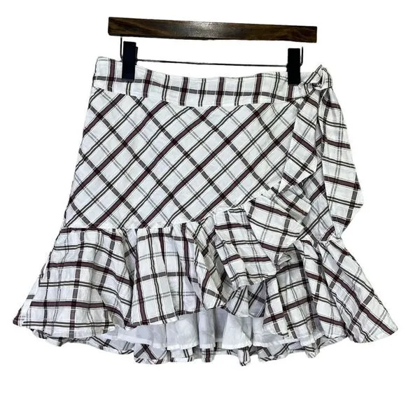 Veronica Beard Memphis Ruffle Mini Skirt Plaid White Multi Size 8