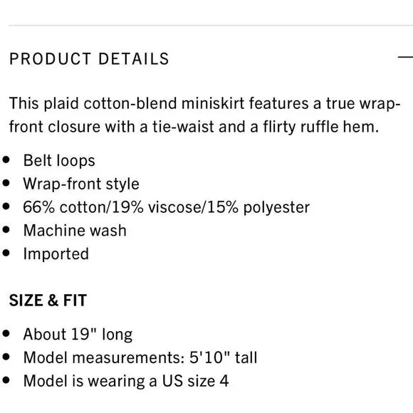 Veronica Beard Memphis Ruffle Mini Skirt Plaid White Multi Size 8