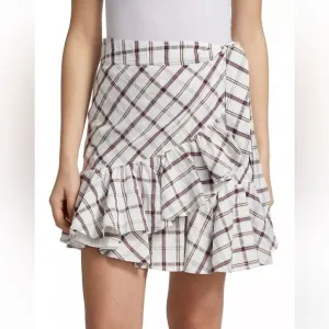 Veronica Beard Memphis Ruffle Mini Skirt Plaid White Multi Size 8