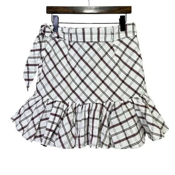 Veronica Beard Memphis Ruffle Mini Skirt Plaid White Multi Size 8