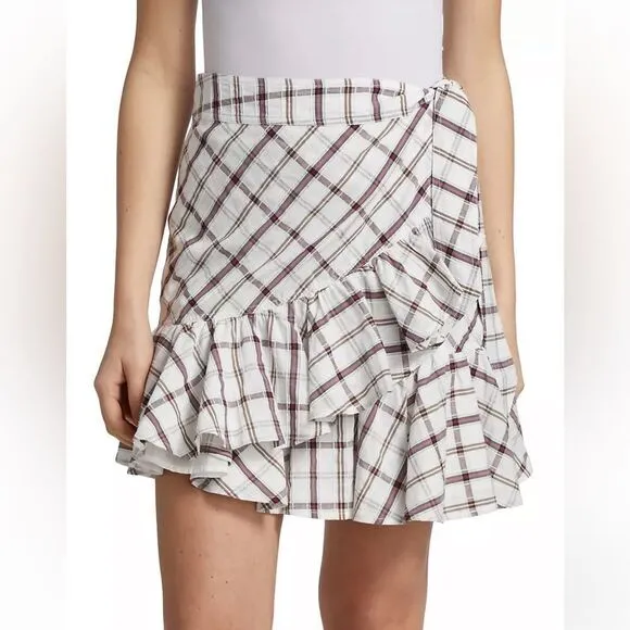 Veronica Beard Memphis Ruffle Mini Skirt Plaid White Multi Size 8
