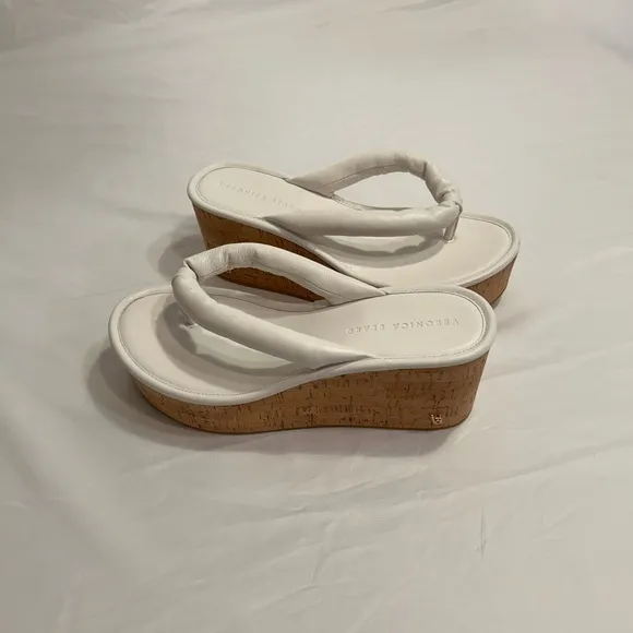 Veronica Beard White and Brown Platform Shoes with Cork Wedge