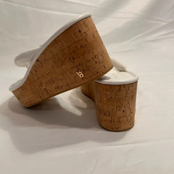 Veronica Beard White and Brown Platform Shoes with Cork Wedge