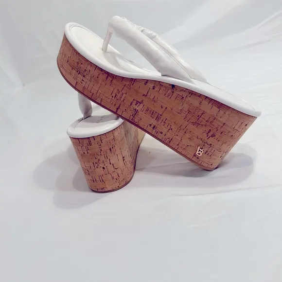 Veronica Beard White and Brown Platform Shoes with Cork Wedge