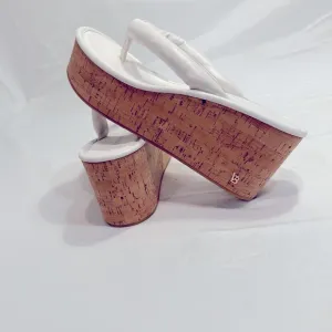 Veronica Beard White and Brown Platform Shoes with Cork Wedge