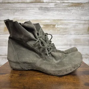 Vialis Chelsea Size 39 Taupe Lace Up Suede Wedge Ankle Boots Casual Closed Toe