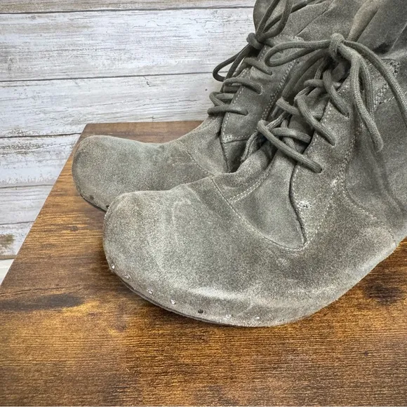 Vialis Chelsea Size 39 Taupe Lace Up Suede Wedge Ankle Boots Casual Closed Toe