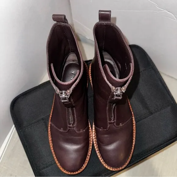 VINCE CABRIA WATER RESISTANT FRONT ZIP COMBAT LUG SOLE ANKLE BOOTS WOMEN 5.5 M