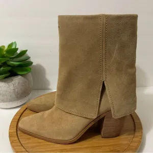 Vince Camuto Allison Suede Mid-Calf Boot Women's Leather Fold Down Tan Size 10