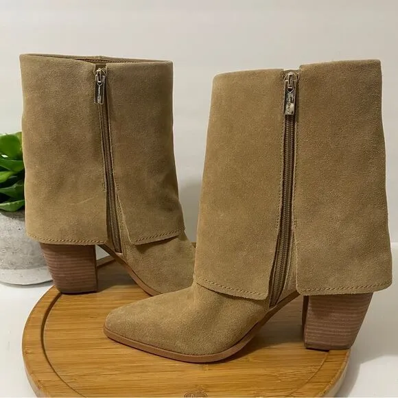 Vince Camuto Allison Suede Mid-Calf Boot Women's Leather Fold Down Tan Size 10