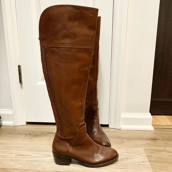 Vince Camuto Bendra Cognac Over the Knee Leather Riding Boots 6.5M