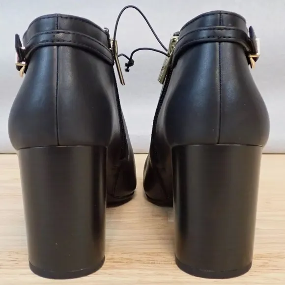 Vince Camuto COORIN Ankle Booties Chunky 3.5&quot; Heels Black Gold Womens Size 8.5 M