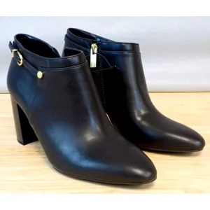 Vince Camuto COORIN Ankle Booties Chunky 3.5&quot; Heels Black Gold Womens Size 8.5 M