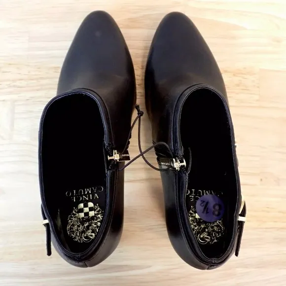 Vince Camuto COORIN Ankle Booties Chunky 3.5&quot; Heels Black Gold Womens Size 8.5 M