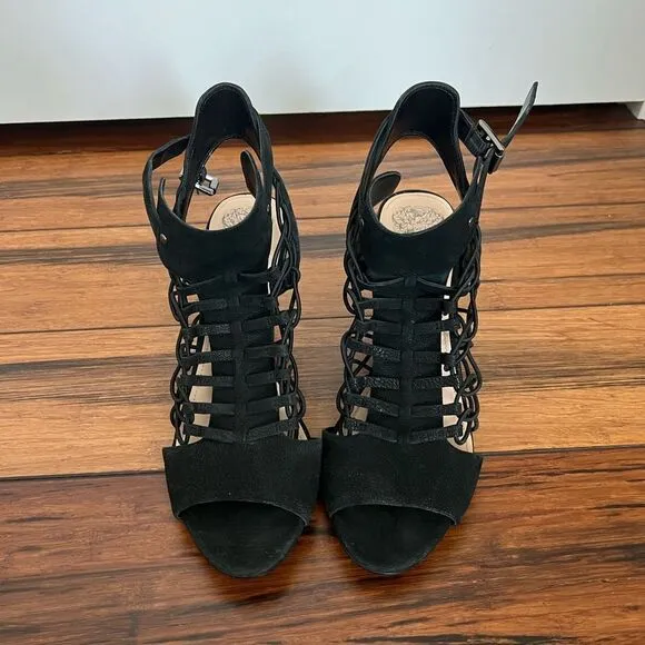 Vince Camuto 'Evel' Black Caged Leather Sandals, size 9.5